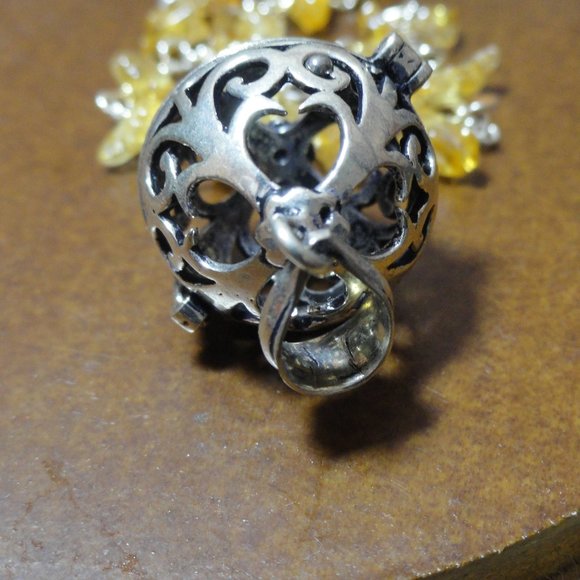 Wishing ball pendant W/3 string Citrne crystal chips~ball opens~Metal~Re… - Picture 4 of 5